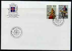 Iceland 1985 Europa - Music Year perf set of 2 on Illustrated cover with special first day cancel, stamps on music, stamps on europa, stamps on 