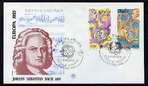 Italy 1985 Europa - Music Year perf set of 2 on Illustrated cover with special first day cancel, stamps on , stamps on  stamps on music, stamps on  stamps on europa, stamps on  stamps on bach, stamps on  stamps on bellini, stamps on  stamps on composers