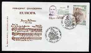 Andorra - Spanish 1985 Europa - Music Year perf set of 2 on Illustrated cover with special first day cancel