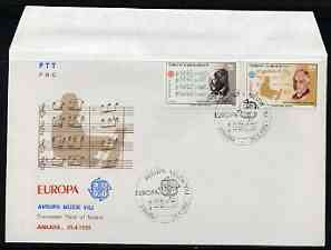 Turkey 1985 Europa - Music Year perf set of 2 on Illustrated cover with special first day cancel, stamps on music, stamps on europa, stamps on composers