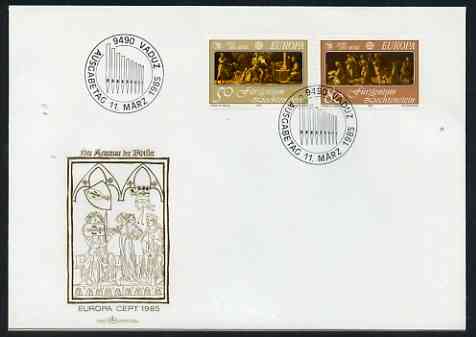 Liechtenstein 1985 Europa - Music Year perf set of 2 on Illustrated cover with special first day cancel, stamps on , stamps on  stamps on music, stamps on  stamps on europa, stamps on  stamps on muses