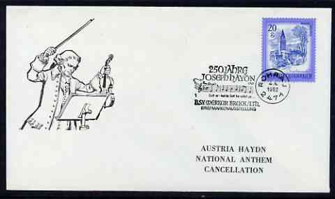 Postmark - Austria 1982 illustrated cover for Joseph Haydn with special 'National Anthem' cancellation, stamps on , stamps on  stamps on music, stamps on  stamps on composers, stamps on  stamps on haydn