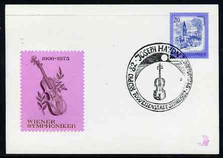 Postmark - Austria 1982 illustrated card for Joseph Haydn with special 'Eisenstadt' cancellation (where haydn spent most of his life), stamps on music, stamps on composers, stamps on haydn