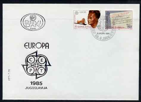 Yugoslavia 1985 Europa - Music Year perf set of 2 on Illustrated cover with special first day cancel, stamps on music, stamps on europa, stamps on composers