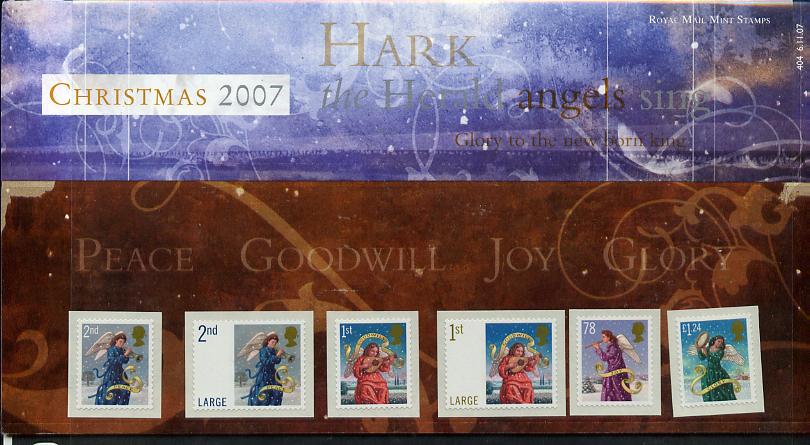 Great Britain 2007 Christmas - Hark the Herald Angels Sing self adhesive set of 6 values in official presentation pack unmounted mint, SG 2789-94, stamps on , stamps on  stamps on christmas, stamps on  stamps on angels, stamps on  stamps on self adhesive