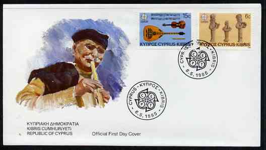 Cyprus 1985 Europa - Music Year perf set of 2 on Illustrated cover with special first day cancel, stamps on music, stamps on europa, stamps on 