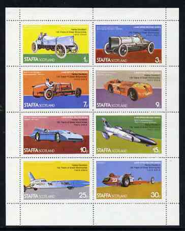 Staffa 3003 Harley-Davidson 100 Years opt on Land Speed Records perf  set of 8 unmounted mint, stamps on , stamps on  stamps on cars, stamps on  stamps on transport, stamps on  stamps on motorbikes