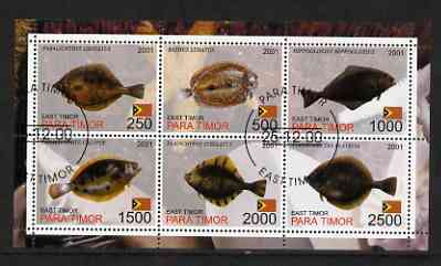 Timor (East) 2001 Fish #2 perf sheetlet containing set of 6 values cto used, stamps on , stamps on  stamps on fish