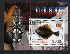 Timor (East) 2001 Fish #2 (Flounder with Beetle in margin) perf m/sheet cto used, stamps on fish, stamps on beetles, stamps on insects