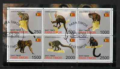 Timor (East) 2001 Monkeys perf sheetlet containing set of 6 values cto used, stamps on , stamps on  stamps on animals, stamps on  stamps on apes