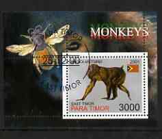 Timor (East) 2001 Monkeys (Bee in margin) perf m/sheet cto used, stamps on , stamps on  stamps on animals, stamps on  stamps on apes, stamps on  stamps on bees