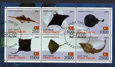 Timor (East) 2001 Fish #3 (Rays) perf sheetlet containing set of 6 values cto used, stamps on , stamps on  stamps on fish