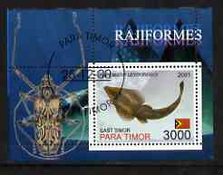 Timor (East) 2001 Fish #3 (Ray with Insect in margin) perf m/sheet cto used, stamps on fish, stamps on insects