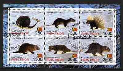Timor (East) 2001 Porcupines perf sheetlet containing set of 6 values cto used, stamps on animals, stamps on porcupines