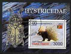 Timor (East) 2001 Porcupine (with Insect in margin) perf m/sheet cto used, stamps on animals, stamps on porcupines, stamps on insects