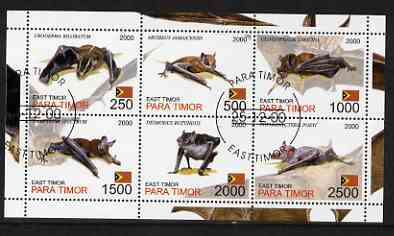 Timor (East) 2001 Bats perf sheetlet containing set of 6 values cto used, stamps on animals, stamps on bats, stamps on mammals