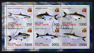 Timor (East) 2001 Fish #1 perf sheetlet containing set of 6 values cto used, stamps on , stamps on  stamps on fish