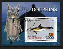 Timor (East) 2001 Dolphin (Beetle in margin) perf m/sheet cto used, stamps on dolphins, stamps on insects, stamps on beetles