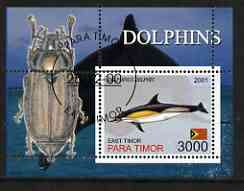 Timor (East) 2001 Dolphin (Beetle in margin) perf m/sheet cto used, stamps on , stamps on  stamps on dolphins, stamps on  stamps on insects, stamps on  stamps on beetles