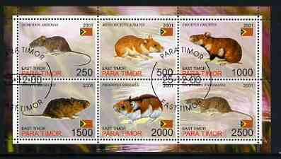 Timor (East) 2001 Hamsters perf sheetlet containing set of 6 values cto used, stamps on animals, stamps on rodents
