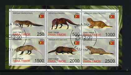Timor (East) 2001 Mongooses perf sheetlet containing set of 6 values cto used, stamps on , stamps on  stamps on animals, stamps on  stamps on mongooses, stamps on  stamps on mammals