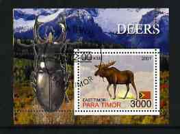 Timor (East) 2001 Deer (Beetle in margin) perf m/sheet cto used, stamps on animals, stamps on deer, stamps on insects, stamps on beetles