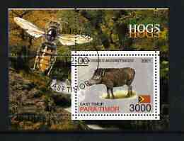 Timor (East) 2001 Hogs (Bee in margin) perf m/sheet cto used, stamps on animals, stamps on hogs, stamps on swine, stamps on insects, stamps on bees