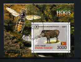 Timor (East) 2001 Hogs (Bee in margin) perf m/sheet cto used, stamps on , stamps on  stamps on animals, stamps on  stamps on hogs, stamps on  stamps on swine, stamps on  stamps on insects, stamps on  stamps on bees