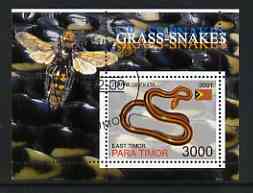 Timor (East) 2001 Grass Snakes (Insect in margin) perf m/sheet cto used, stamps on animals, stamps on snakes, stamps on reptiles, stamps on insects, stamps on , stamps on snake, stamps on snakes, stamps on 