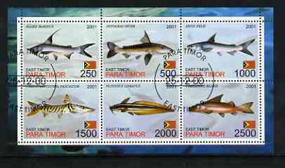 Timor (East) 2001 Fish #4 perf sheetlet containing set of 6 values cto used, stamps on , stamps on  stamps on fish