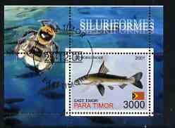 Timor (East) 2001 Fish #4 (with Bee in margin) perf m/sheet cto used, stamps on fish, stamps on bees, stamps on insects