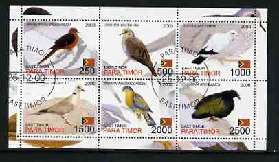 Timor (East) 2001 Pigeons perf sheetlet containing set of 6 values cto used, stamps on , stamps on  stamps on birds, stamps on  stamps on pigeons