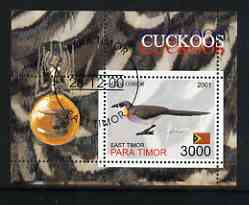 Timor (East) 2001 Cuckoo (Insect in margin) perf m/sheet cto used, stamps on , stamps on  stamps on birds, stamps on  stamps on cuckoos, stamps on  stamps on insects, stamps on  stamps on 