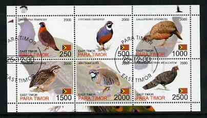 Timor (East) 2001 Pheasants perf sheetlet containing set of 6 values cto used, stamps on birds, stamps on pheasants, stamps on game