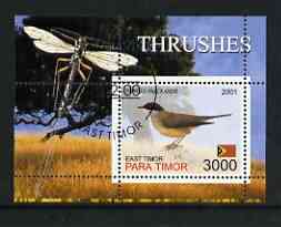 Timor (East) 2001 Thrushes (Insect in margin) perf m/sheet cto used, stamps on , stamps on  stamps on birds, stamps on  stamps on thrushes, stamps on  stamps on insects, stamps on  stamps on 