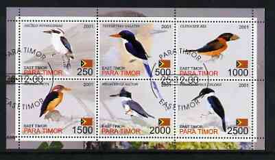 Timor (East) 2001 Kingfishers perf sheetlet containing set of 6 values cto used, stamps on , stamps on  stamps on birds, stamps on  stamps on kingfisher