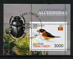 Timor (East) 2001 Kingfishers (Beetle in margin) perf m/sheet cto used, stamps on , stamps on  stamps on birds, stamps on  stamps on kingfisher, stamps on  stamps on insects, stamps on  stamps on beetles