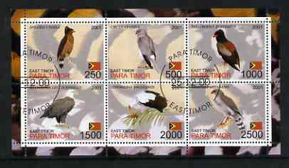 Timor (East) 2001 Hawks perf sheetlet containing set of 6 values cto used, stamps on , stamps on  stamps on birds, stamps on  stamps on birds of prey, stamps on  stamps on hawks