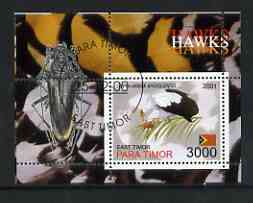 Timor (East) 2001 Hawks (Insect in margin) perf m/sheet cto used, stamps on birds, stamps on birds of prey, stamps on hawks, stamps on insects, stamps on 