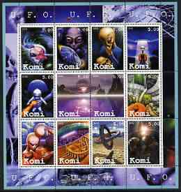 Komi Republic 2002 UFOs #2 perf sheetlet containing set of 12 values unmounted mint, stamps on sci-fi