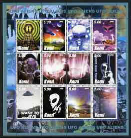 Komi Republic 2002 UFOs #4 perf sheetlet containing set of 12 values unmounted mint, stamps on sci-fi