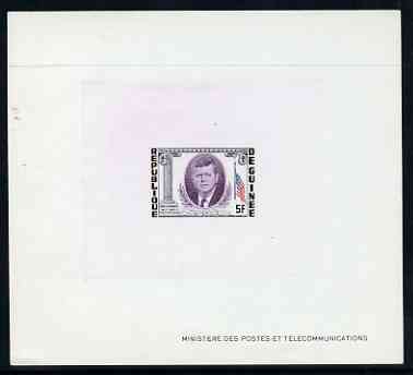 Guinea - Conakry 1964 Kennedy Memorial 5f imperf deluxe sheet in issued colours on sunken glazed card, stamps on flags, stamps on personalities, stamps on kennedy, stamps on usa presidents, stamps on americana