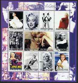 Mordovia Republic 2002 Marilyn Monroe perf sheetlet containing set of 12 values unmounted mint, stamps on entertainments, stamps on cinema, stamps on films, stamps on women, stamps on marilyn monroe
