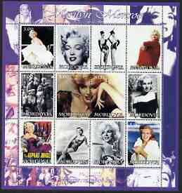 Mordovia Republic 2002 Marilyn Monroe perf sheetlet containing set of 12 values unmounted mint, stamps on , stamps on  stamps on entertainments, stamps on  stamps on cinema, stamps on  stamps on films, stamps on  stamps on women, stamps on  stamps on marilyn monroe