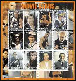 Udmurtia Republic 2002 Movie Stars #1 perf sheetlet containing set of 12 values unmounted mint (Schwarzenegger, Brad Pitt, Van Damme & S Connery), stamps on , stamps on  stamps on entertainments, stamps on  stamps on cinema, stamps on  stamps on films, stamps on  stamps on , stamps on  stamps on scots, stamps on  stamps on scotland