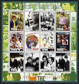 Touva 2002 The Beatles perf sheetlet containing set of 12 values unmounted mint, stamps on personalities, stamps on music, stamps on pops, stamps on beatles