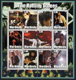 Mordovia Republic 2002 The Rolling Stones #1 perf sheetlet containing set of 12 values unmounted mint, stamps on , stamps on  stamps on personalities, stamps on  stamps on music, stamps on  stamps on pops, stamps on  stamps on stones