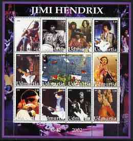 Udmurtia Republic 2002 Jimi Hendrix perf sheetlet containing set of 12 values unmounted mint, stamps on , stamps on  stamps on personalities, stamps on  stamps on music, stamps on  stamps on pops, stamps on  stamps on 