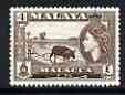 Malaya - Malacca 1957 Ricefield 4c (from def set) unmounted mint, SG 41*, stamps on , stamps on  stamps on rice, stamps on  stamps on oxen, stamps on  stamps on bovine, stamps on  stamps on food