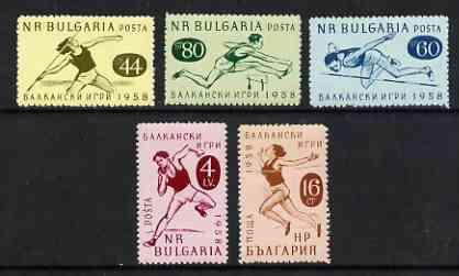 Bulgaria 1958 Balkan Games perf set of 5 unmounted mint, SG 1118-22, stamps on , stamps on  stamps on sport, stamps on  stamps on running, stamps on  stamps on javelin, stamps on  stamps on hurdles, stamps on  stamps on high jump, stamps on  stamps on shot